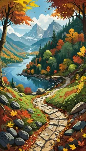 autumn background,fall landscape,autumn landscape,autumn mountains,landscape background,autumn scenery,Illustration,Realistic Fantasy,Realistic Fantasy 32