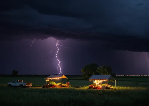 a thunderstorm cell,lightning storm,thunderstorm,thunderheads,lightning strike,lightening,caravanning,lightning,flood light bulbs,electric fence,golf carts,thunderclouds,electric gas station,camping car,natural phenomenon,monsoon,lightning bolt,campground,thunderstorm mood,camper van isolated,Conceptual Art,Oil color,Oil Color 02