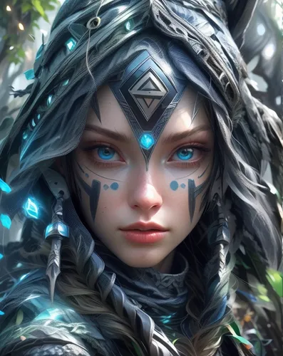 fantasy portrait,elven,female warrior,blue enchantress,fantasy art,artemisia,dryad,violet head elf,the enchantress,elf,shaman,elza,winterblueher,portrait background,summoner,avatar,druid,fantasy picture,cg artwork,warrior woman