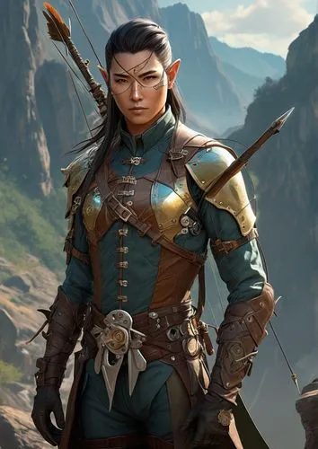 亞洲女性，在高山喝咖啡,a woman in armor stands in front of mountains,female warrior,mulan,zarina,male elf,jiangdong,jiangyong,Conceptual Art,Fantasy,Fantasy 25