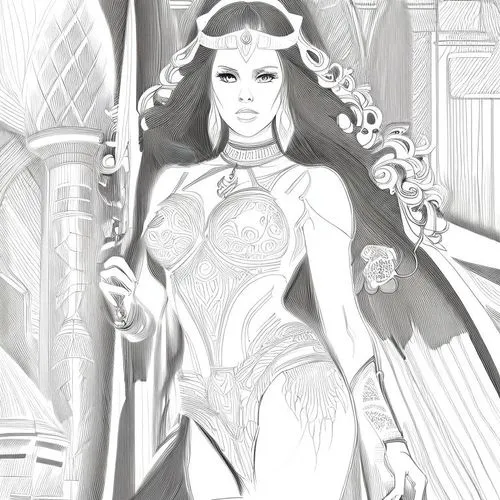 goddess of justice,wonderwoman,fantasy woman,wonder woman,wonder woman city,the enchantress,background ivy,sorceress,pencils,celtic queen,lady justice,priestess,cybele,queen of the night,lineart,super heroine,angel line art,digital drawing,dark elf,coloring outline,Design Sketch,Design Sketch,Character Sketch