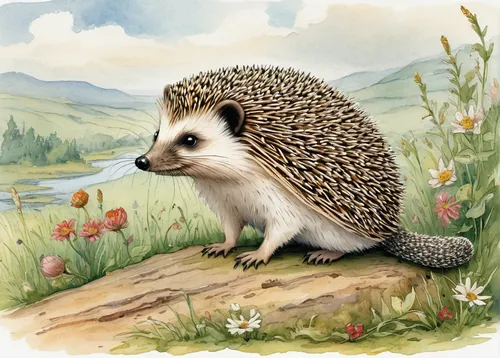 Write a heartwarming story about an amur hedgehog making friends in a peaceful meadow.,amur hedgehog,hedgehog,young hedgehog,hedgehog child,hedgehogs,hoglet,new world porcupine,domesticated hedgehog,p