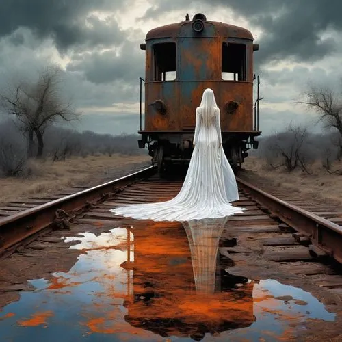 wedding dress train,dead bride,ghost locomotive,conceptual photography,ghost train,photo manipulation,photomanipulation,frozen tears on railway,photoshop manipulation,train of thought,wedding photography,wedding photographer,art photography,railroad car,image manipulation,wedding photo,just married,the train,disused trains,railroad crossing,Conceptual Art,Graffiti Art,Graffiti Art 08