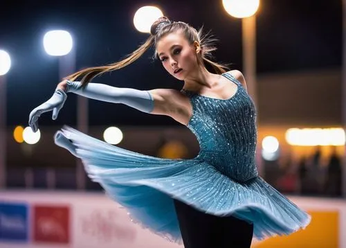 Figureskating, Reddit, winter sports, ice rink, stadium lights, cold weather, frosty air, dynamic pose, twirling skirt, sparkly costume, glittery makeup, ponytail hair, athletic body, leggings, skates