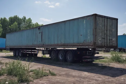 Imagine a horror film set in an abandoned storage yard filled with eerie semi-trailers that come to life and hunt down unsuspecting victims.,semitrailer,car carrier trailer,container transport,russian