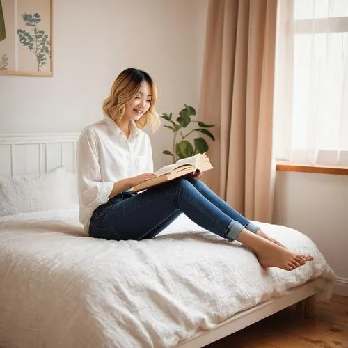 blonde woman reading a newspaper,blonde sits and reads the newspaper,reading,relaxing reading,woman on bed,girl in bed,holding ipad,ereader,girl studying,inflatable mattress,pregnant book,bookworm,newspaper reading,read a book,lectura,bed,reading the newspaper,kindle,readers,booksurge,Illustration,Japanese style,Japanese Style 17