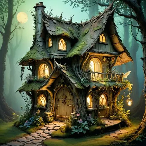 witch's house,house in the forest,fairy house,little house,miniature house,witch house,Illustration,Realistic Fantasy,Realistic Fantasy 16