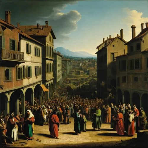 bellotto,dossi,procession,canaletto,caravelli,the market,perugia,brera,medieval market,brueghel,cuyp,village scene,cortona,ippolito,street scene,tiziano,beaubrun,citta alta in bergamo,guardi,fossano,Art,Classical Oil Painting,Classical Oil Painting 25