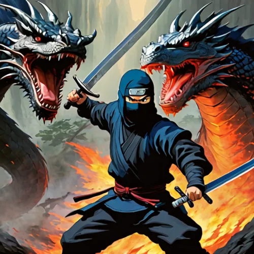 ninjas,massively multiplayer online role-playing game,cartoon ninja,heroic fantasy,dragon slayer,dragon slayers,swordsmen,action-adventure game,black dragon,ninjago,kenjutsu,game illustration,sword fi