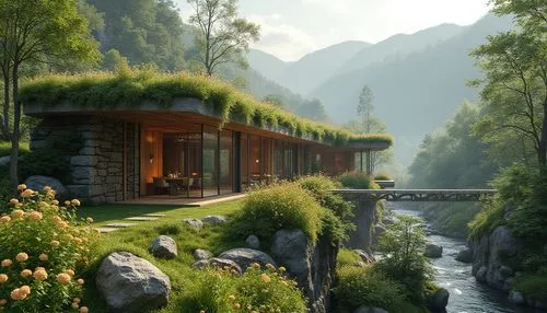 house in the mountains,house in mountains,grass roof,home landscape,the cabin in the mountains,summer cottage,beautiful home,house by the water,forest house,mountain huts,landscaped,small cabin,teahouse,house in the forest,moss landscape,green landscape,summer house,cottage,idyllic,log home,Photography,General,Realistic