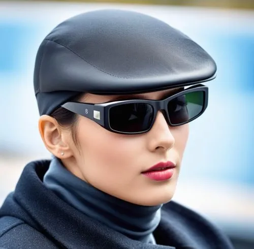 撞色，时尚属性,woman in sunglasses and hat outside during the day,spy visual,beret,spy,noomi,leather hat,black hat,Photography,General,Realistic