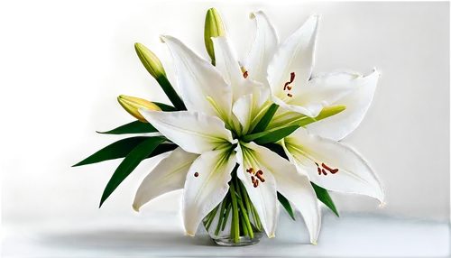 White lily, bouquet, condolence flowers, gentle petals, soft focus, subtle lighting, serene atmosphere, comforting composition, shallow depth of field, warm color tone, peaceful mood, solo, still life