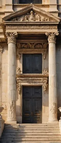 Corinthian order architecture, ancient Greek temple, majestic columns, ornate capitals, intricately carved acanthus leaves, weathered stone exterior, worn marble steps, symmetrical facade, central ped