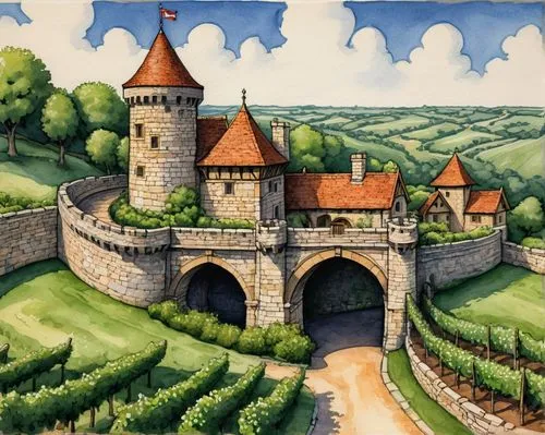 castle vineyard,knight village,vougeot,medieval castle,knight's castle,transylvania,burg,dornenburg,burgundian,peter-pavel's fortress,beaujolais,fairy tale castle,gatehouses,sonnenburg,caylus,medieval,gevrey,castletroy,ponsot,bach knights castle,Illustration,Children,Children 01