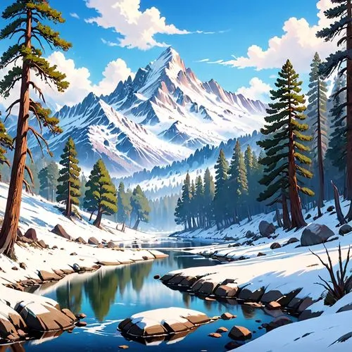 snow landscape,mountain scene,winter landscape,snowy landscape,salt meadow landscape,landscape background,snowy mountains,mountain landscape,winter background,temperate coniferous forest,snowy peaks,mountainous landscape,coniferous forest,snow scene,mountains snow,snow mountains,snow mountain,landscape mountains alps,spruce-fir forest,ice landscape,Anime,Anime,Traditional