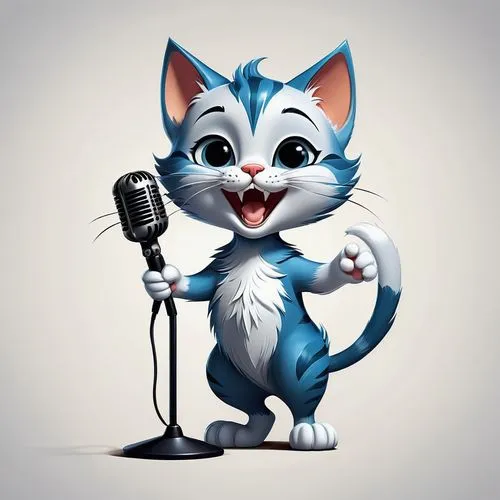 cartoon cat,launchcast,suara,singing,voicestream,podcaster,Illustration,Black and White,Black and White 08