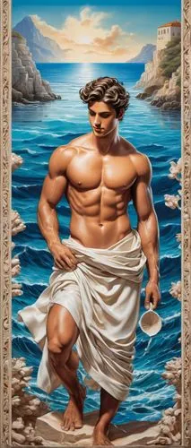 adonais,aegeus,pheidippides,herakles,odysseus,poseidon,telemachus,nereids,antinous,rhodian,philoctetes,themistocles,apollon,dionysos,alcide,menelaus,sandow,polykleitos,man at the sea,oceanus,Art,Classical Oil Painting,Classical Oil Painting 02