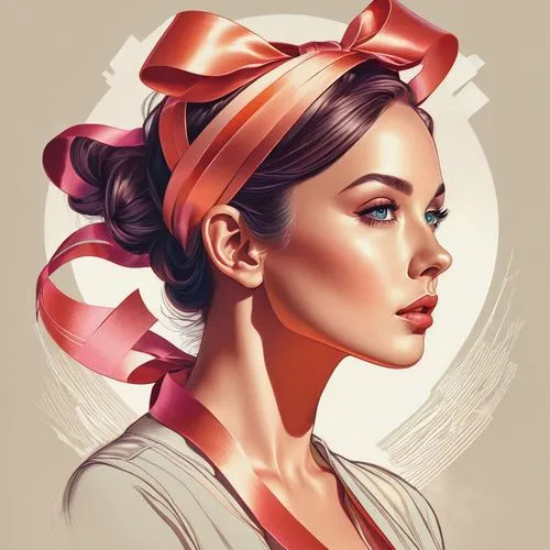 illustration of a woman with a ribbon wrapped around her head, martin ansin artwork portrait, martin ansin, stunning digital illustration, james gilleard artwork, poster illustration, inspired by Mike