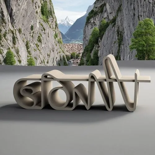 concept of a personalized bench for the capital city of sion in Switzerland. Details: Size: 1500 x 450 mm Include the name of the city: Sion Incorporate a mountain design if possible, it will be 3d pr