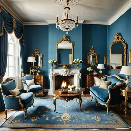 blue room,ornate room,sitting room,danish room,ritzau,interior decor,Photography,General,Realistic