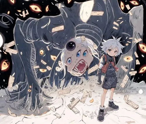 an image of the characters in this scene are very strange,chaika,hibakusha,spriggan,stevenstone,shigaraki,accelerator,Anime,Anime,Traditional