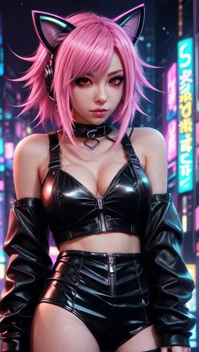 pink cat,neko,hibari,kokonoe,pussycat,kitami,tera,miqati,vi,nya,kittenish,mae,dangan,cyberpunk,pink background,pinklao,bayumi,feline,kitta,anime 3d