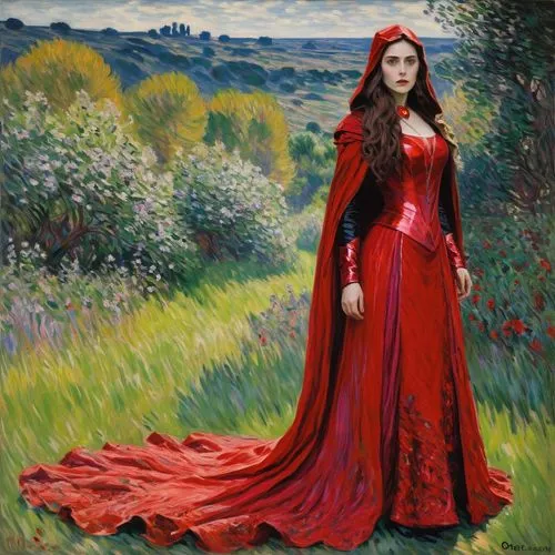 girl in a long dress,red gown,rosella,man in red dress,la violetta,scarlet witch,red riding hood,lady in red,red cape,celtic queen,rusalka,girl in the garden,cardinal,the magdalene,way of the roses,vanessa (butterfly),lacerta,rossa,eufiliya,little red riding hood,Art,Artistic Painting,Artistic Painting 04