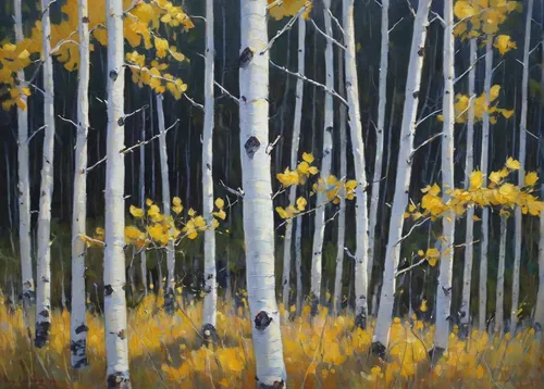 """The Aspens Below"" original fine art by Barbara Jaenicke",aspen,birch forest,birch trees,american aspen,birch,birch alley,sweet birch,golden trumpet trees,birch tree,trees in the fall,autumn trees,