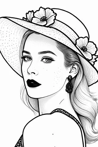 fashion vector,retro 1950's clip art,coreldraw,coloring page,straw hat,hat retro,Design Sketch,Design Sketch,Rough Outline