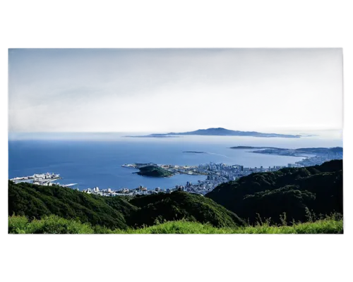 9 composition, panoramic view.,a beautiful view of the ocean and some buildings on a hill,tongyeong,namhae,yeosu,marin county,sutro,rinorea,tamalpais,an island far away landscape,maekyung,landscape ba