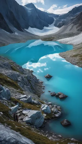 Imagine a romantic tale of two lovers meeting at a secluded glacial lake.,glacial lake,glacial melt,alpine lake,greenland,gorner glacier,laguna verde,glacial landform,heaven lake,bernina pass,glacier,