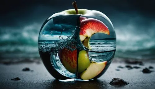 water apple,apple design,crystal ball-photography,photo manipulation,worm apple,apple logo,waterdrop,a drop of water,piece of apple,encapsulated,glass sphere,apple icon,core the apple,rotten apple,water droplet,encapsulation,golden apple,encapsulate,glass series,mirror in a drop,Photography,Artistic Photography,Artistic Photography 05