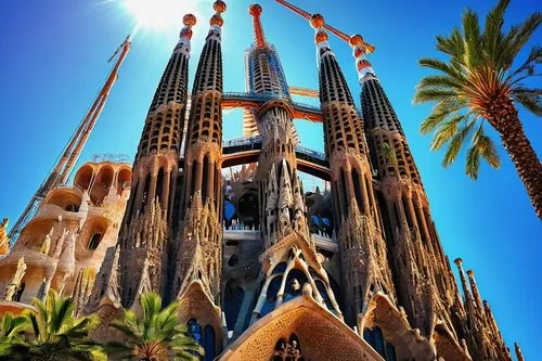 sagrada familia,gaudi,sagrada,barcellona,gaudi park,triforium,palme,spires,barcelone,barcelona,bcn,eixample,basiliensis,cinderella's castle,california adventure,catedral,neogothic,gothic church,valenciano,hotel w barcelona,Illustration,Abstract Fantasy,Abstract Fantasy 12