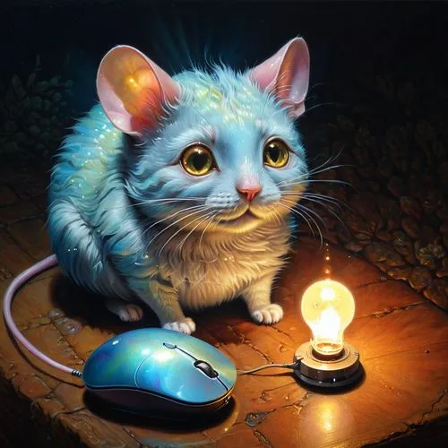 computer mouse,kittelsen,fertik,luma,bluesier,fantasy animal,Illustration,Realistic Fantasy,Realistic Fantasy 18