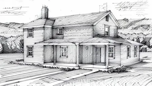 a drawing of a house with mountains in the background,house drawing,lincoln's cottage,elevations,sketchup,clay house,echota,Design Sketch,Design Sketch,Pencil Line Art