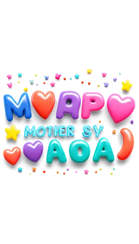 Happy Mother's Day graffiti, colorful background, bold fonts, decorated with flowers, hearts, and stars, 3D effects, shiny surface, morning light, soft focus, shallow depth of field, vibrant colors, p