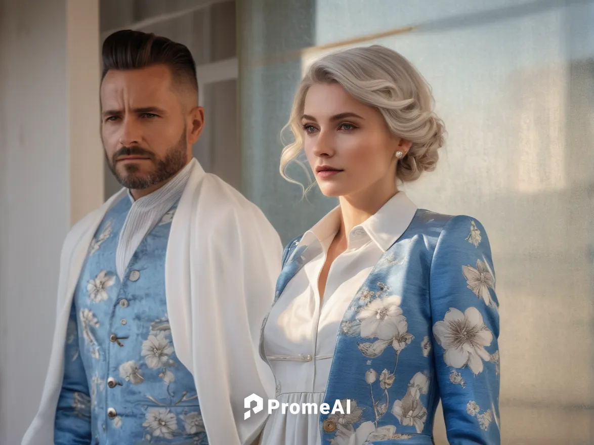 señor de saco azul camisa color blanco, señora vesdo floreado color blanco, cabello con copete canas,vintage man and woman,wedding couple,wedding icons,silver wedding,bridal clothing,kimonos,suit of t