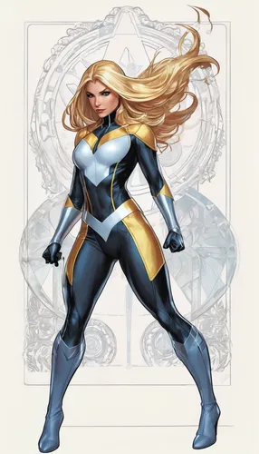 ronda,sprint woman,captain marvel,nova,goddess of justice,super heroine,female warrior,canary,kryptarum-the bumble bee,head woman,x-men,xmen,laurel,symetra,heavy object,avenger,sapphire,drexel,wasp,andromeda,Unique,Design,Character Design