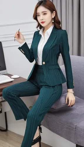 Female Elegant Stripe Formal Office Work Pant Suits 2 Pieces Set for Women's Suit Set Blazer and Trouser Pant Business Clothing,business woman,businesswoman,business girl,secretary,office worker,bussi