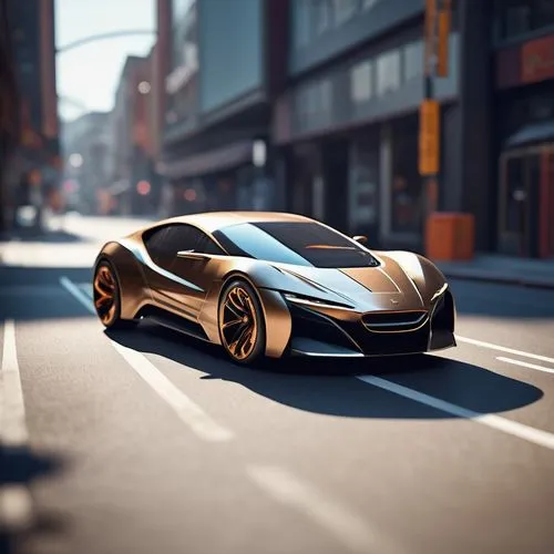 Create a futuristic, sporty bronze car shape. Impressive Beauty in design shape  The background image is a street in the capital.,i8,bmw i8 roadster,mclaren automotive,opel record p1,p1,artega gt,futu