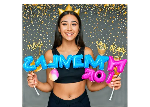 Happy New Year Facebook cover, festive background, colorful balloons, golden confetti, shiny glitter, 2023 numbers, bold font, bright colors, sparkles, fireworks explosion, night sky, solo hand holdin