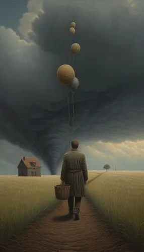 surrealism,migration,surrealistic,suitcase in field,paratrooper,situation mushroom,man with umbrella,gas balloon,sci fiction illustration,mushroom landscape,traveller,travelers,parachutist,airships,aerostat,world digital painting,photo manipulation,traveler,ballooning,leave behind,Conceptual Art,Daily,Daily 30