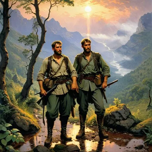 conquistadores,guards of the canyon,orishas,excursionists,polynesians,bushmen,comorians,adventurers,explorers,moors,rhodesians,tribesmen,forest workers,capitanes,frontiersmen,katsonga,conquistadors,montagnards,mercenaries,kokoda,Art,Classical Oil Painting,Classical Oil Painting 42