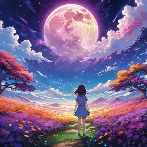 moon and star background,purple landscape,purple moon,moonlight,lunar,dream world,beautiful wallpaper,dreamscape,moonwalked,moonlit night,tanabata,moonlit,moon and star,fantasy picture,starlight,ghibli,landscape background,moonlike,the moon and the stars,moonshining,Illustration,Japanese style,Japanese Style 04