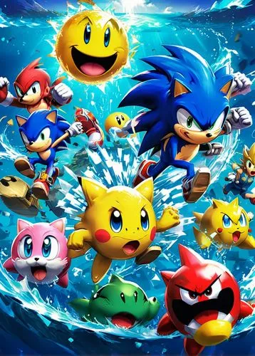 orsanic,sega,sonic,april fools day background,poykio,sonicblue,Illustration,Japanese style,Japanese Style 03