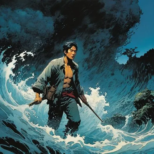 zatoichi,namor,yojimbo,god of the sea,frazetta,yamatai,samourai,hokuto,the man in the water,ryu,zagor,el mar,man at the sea,poseidon,hijikata,sea god,yashima,hannegan,dargaud,tsushima,Illustration,American Style,American Style 08