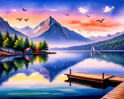 landscape background,art painting,mountain lake,nature landscape,mountain scene,boat landscape,panoramic landscape,beautiful landscape,mountain landscape,beautiful lake,mountainlake,landscape nature,high mountain lake,background view nature,natural landscape,mountainous landscape,bird painting,river landscape,oil painting on canvas,coastal landscape,Conceptual Art,Daily,Daily 17