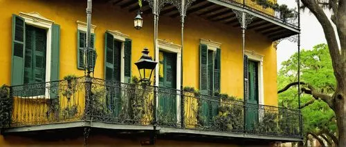 french quarters,balcones,marigny,dumaine,lalaurie,italianate,old colonial house,micanopy,hanging houses,wrought iron,balconies,shutters,rowhouse,old town house,new orleans,drainpipes,marignac,brownstones,porticoes,cortile,Illustration,Realistic Fantasy,Realistic Fantasy 35