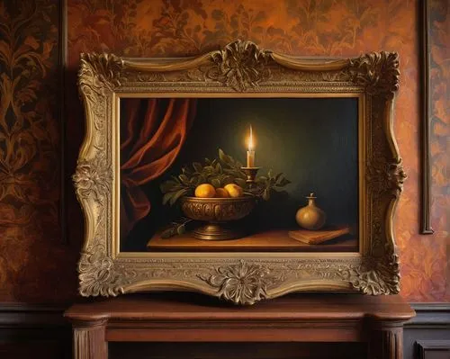 decorative frame,golden candlestick,sconce,art nouveau frame,gold stucco frame,oil lamp,rococo,gilding,decorative art,copper frame,interior decor,antique background,wall light,gold lacquer,mantle,mantel,art nouveau frames,art deco frame,tealight,antique furniture,Illustration,Realistic Fantasy,Realistic Fantasy 41