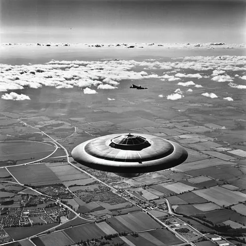 An aerial view of a German airfield during World War II, with a sunny sky adorned with contrails from U.S. B-17 bomb aircraft. At an altitude of 30,000 feet, 15 accurate, authentic true silhouettes of